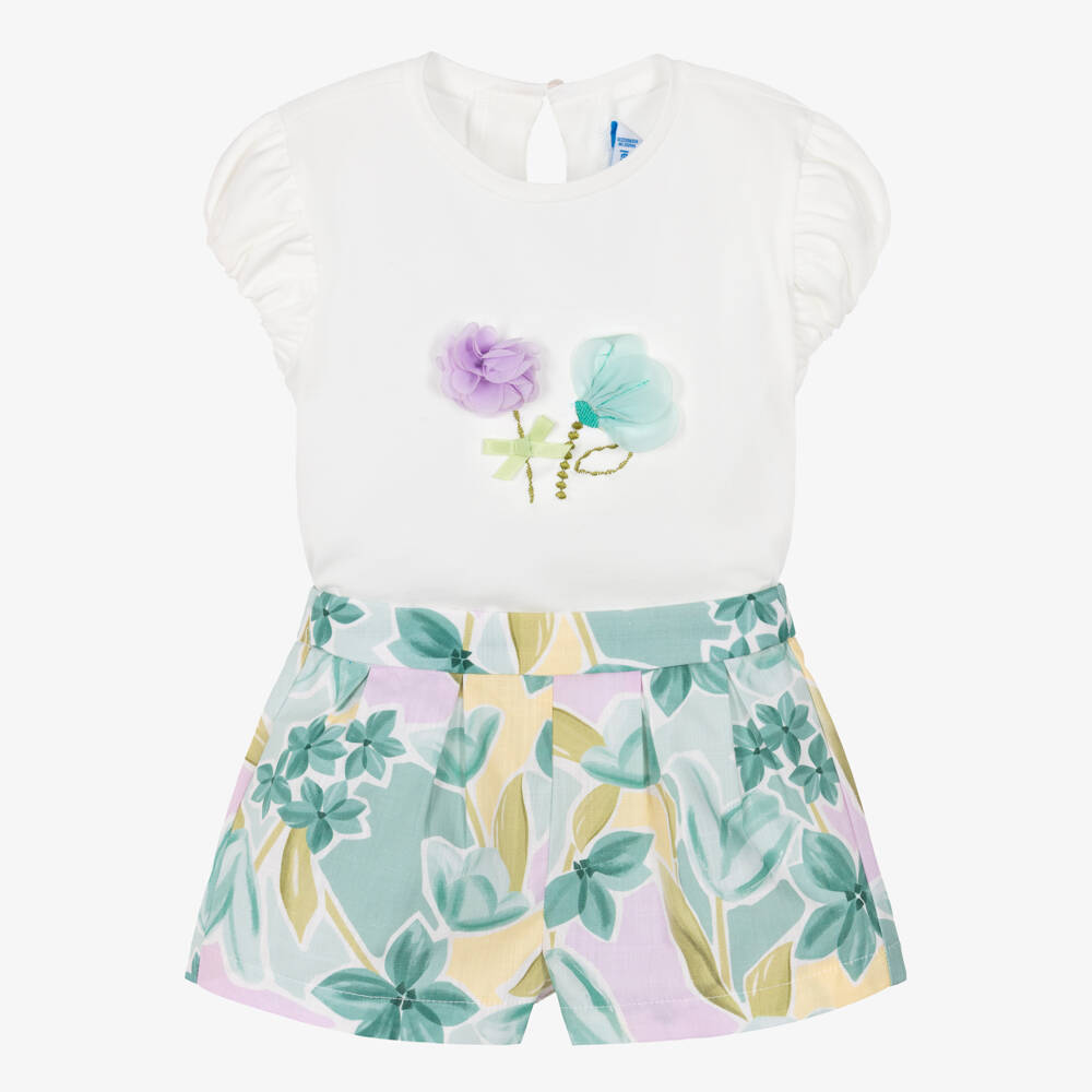 Mayoral-Girls Green & White Floral Shorts Set | Childrensalon Outlet