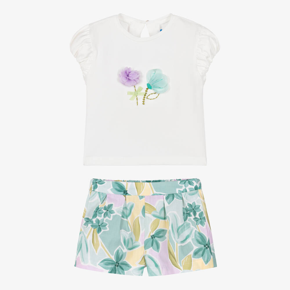 Mayoral-Girls Green & White Floral Shorts Set | Childrensalon Outlet