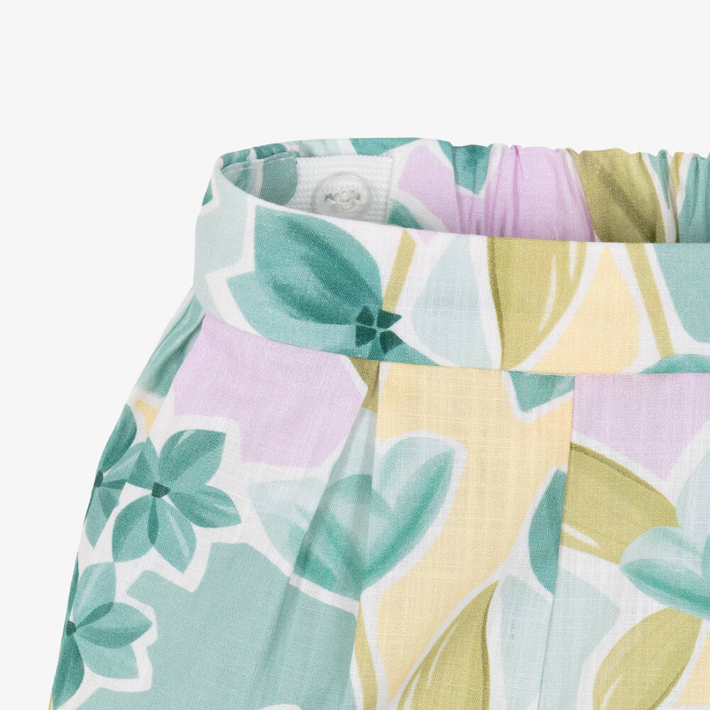 Mayoral-Girls Green & White Floral Shorts Set | Childrensalon Outlet