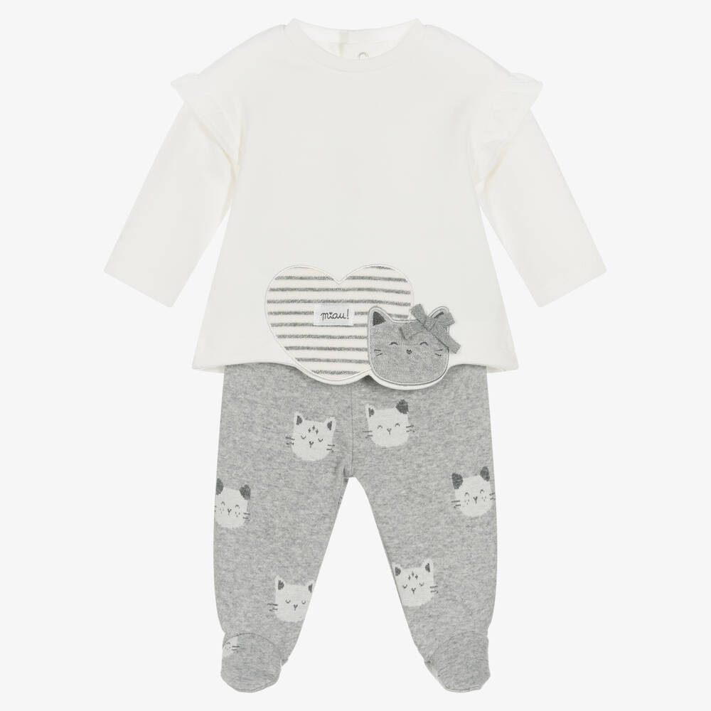 Mayoral Newborn-بيبي غرو قطن جيرسي لون رمادي للمولودات - قطعتين | Childrensalon Outlet