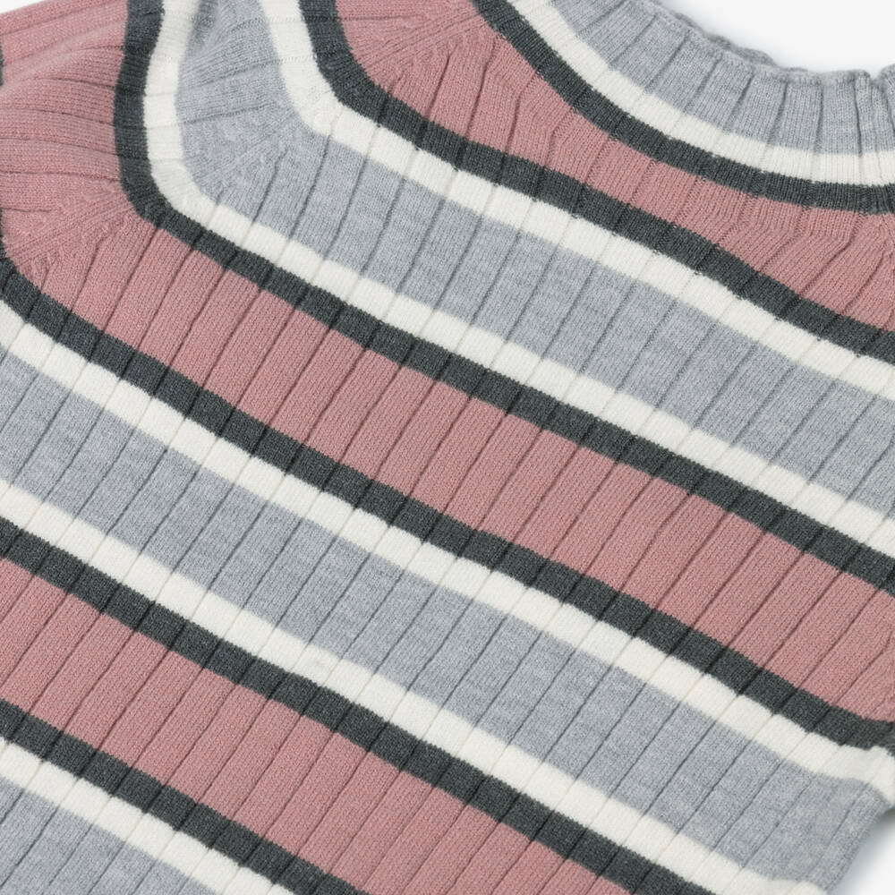 Mayoral-Girls Grey and Pink Striped Roll Neck | Childrensalon Outlet