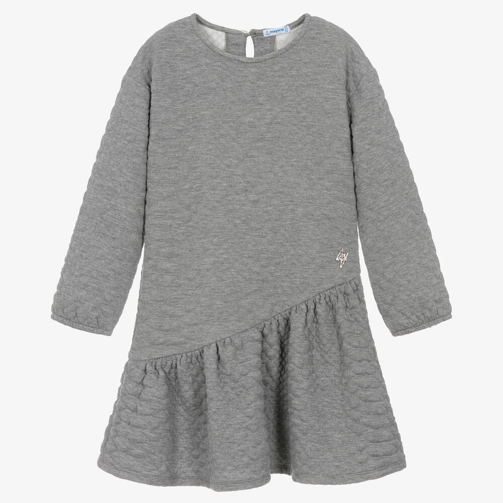 Mayoral - Girls Grey Asymmetric Jersey Dress | Childrensalon