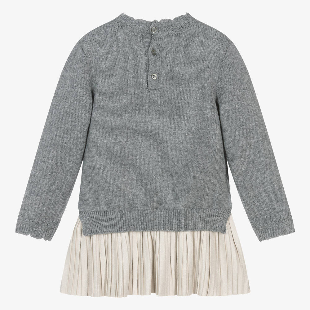 مايورال-فستان مزيج فسكوز بكسرات لون رمادي وبيج | Childrensalon Outlet