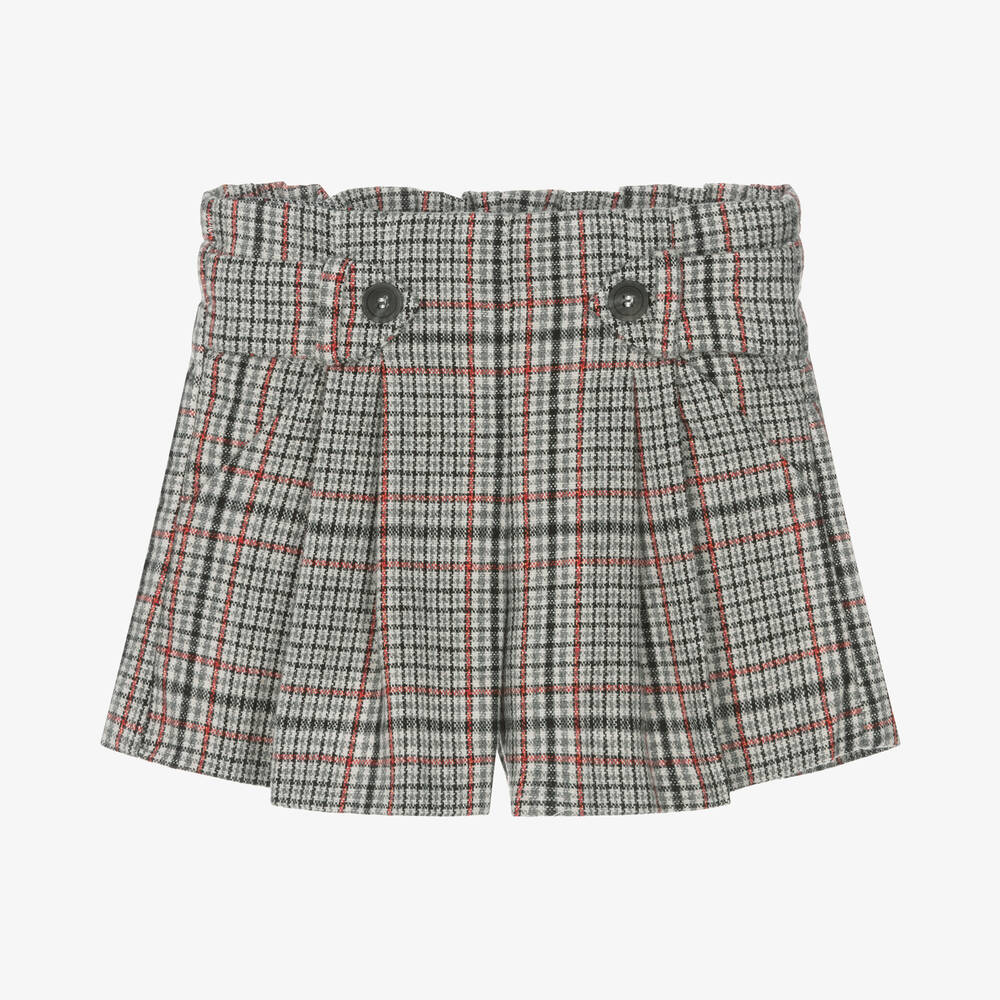 Mayoral - Girls Grey & Black Check Shorts | Childrensalon