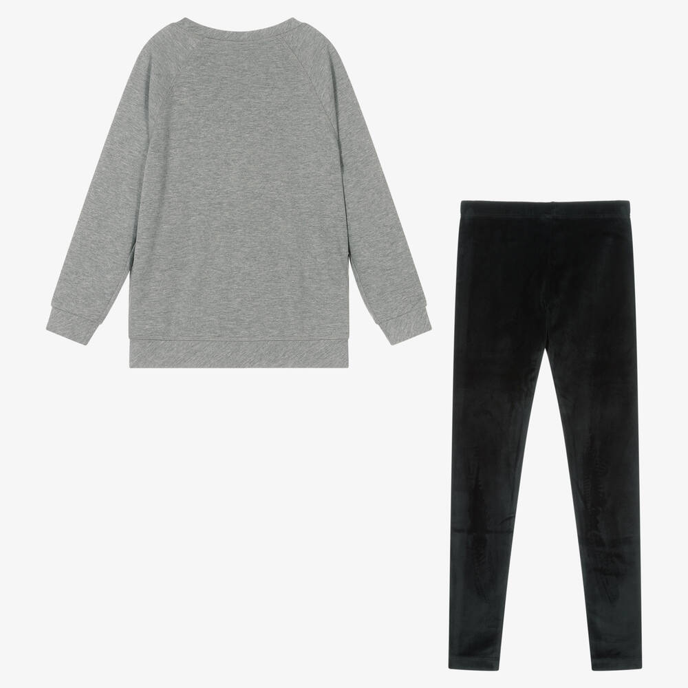 مايورال-طقم ليغنغز قطن جيرسي وقطيفة لون رمادي و أسود للبنات | Childrensalon Outlet