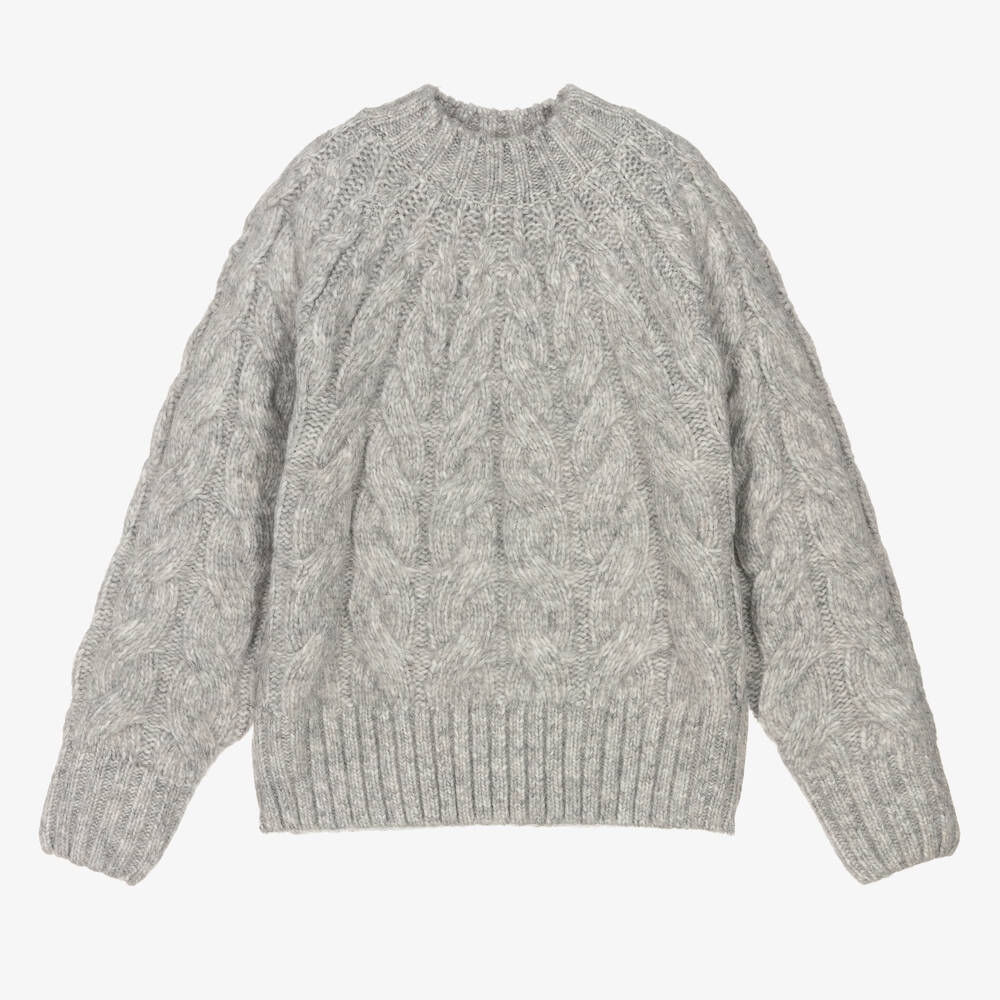 Mayoral - Girls Grey Cable Knit Sweater | Childrensalon