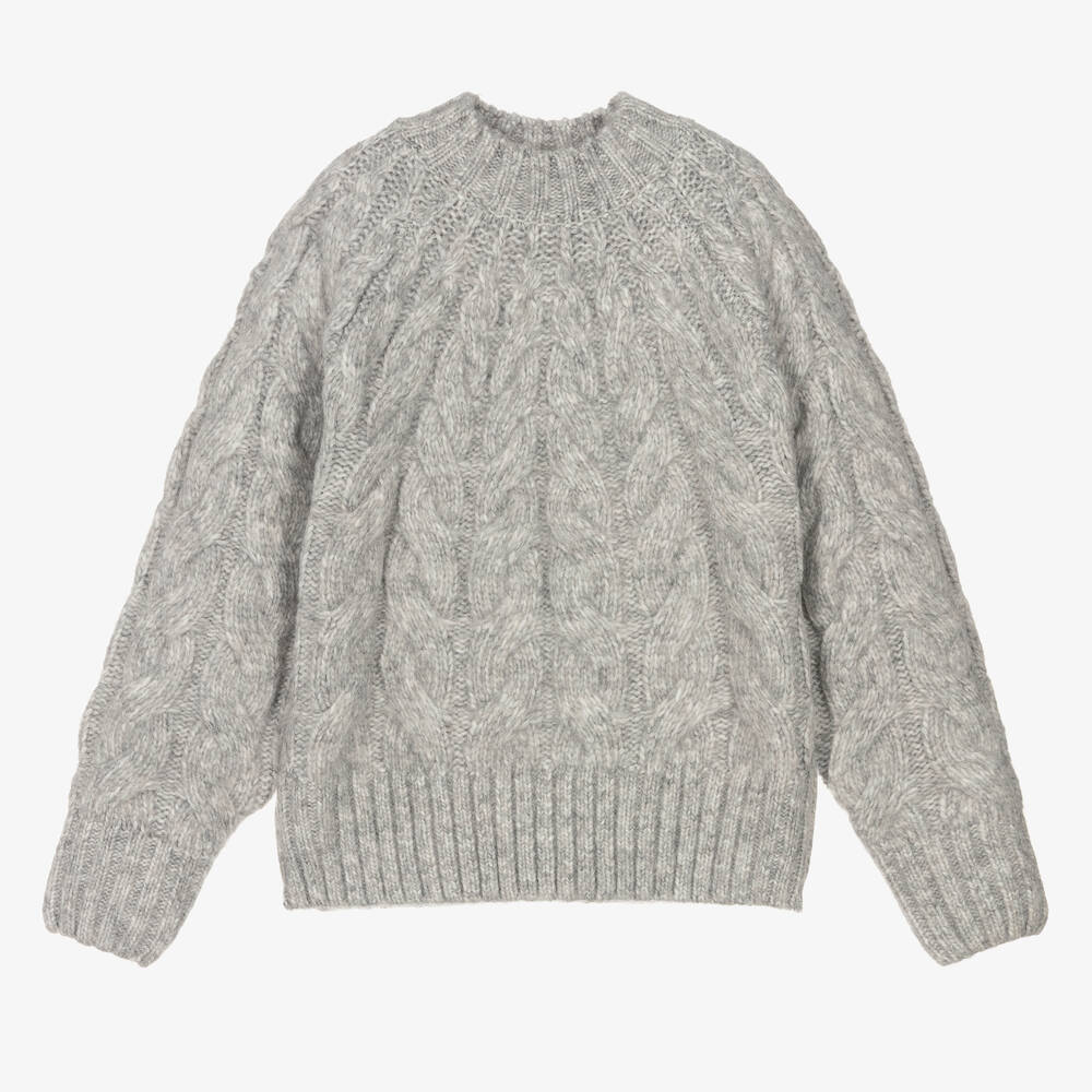 Mayoral - Pull gris en maille torsadée fille | Childrensalon