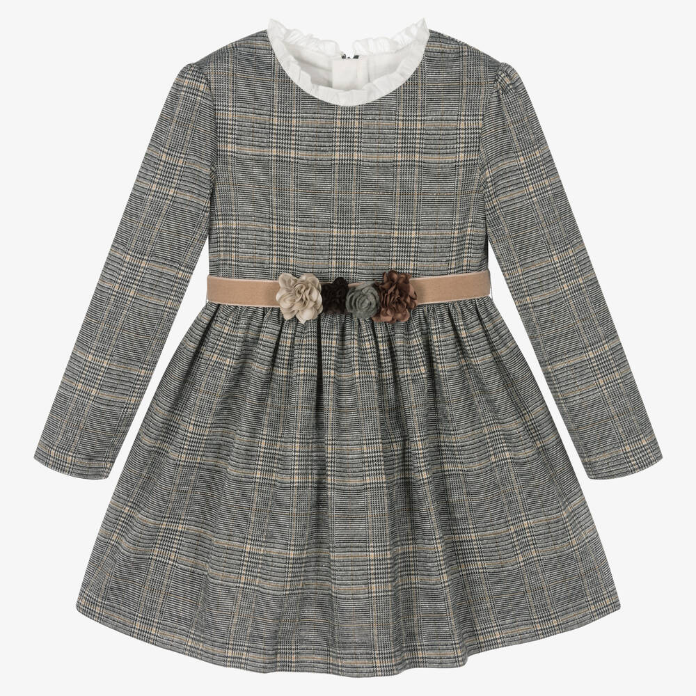 Mayoral - Girls Grey Check Dress | Childrensalon