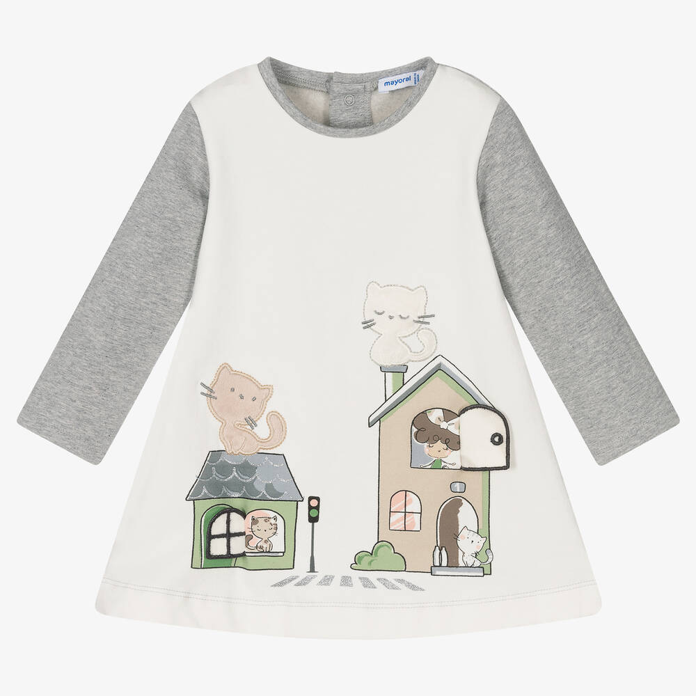 Mayoral-Girls Grey Cotton Dress | Childrensalon Outlet