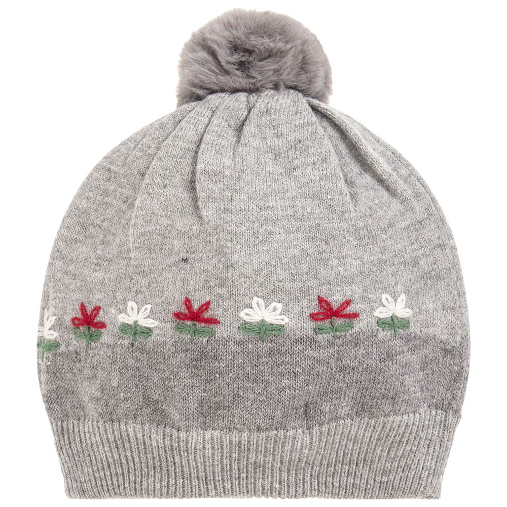 Mayoral Girls Grey Cotton Knit Hat Set Childrensalon Outlet