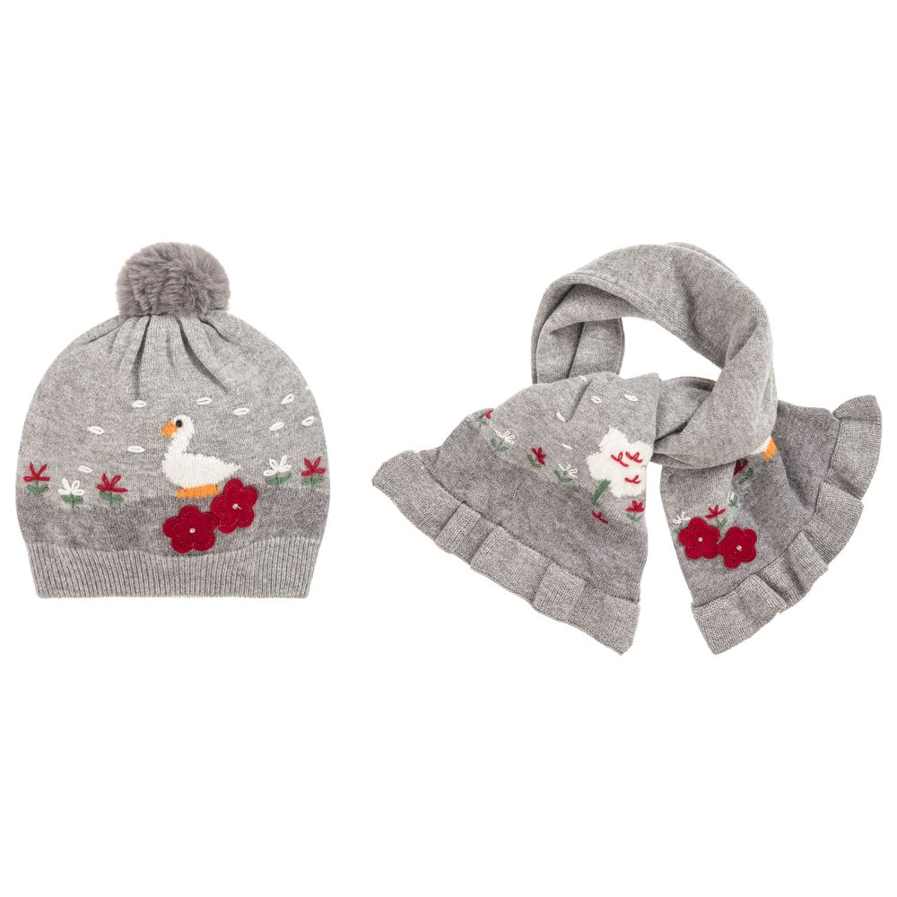 Mayoral - Girls Grey Cotton Knit Hat Set | Childrensalon