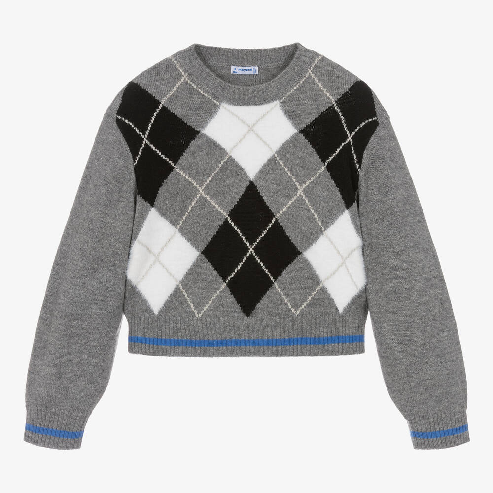 Mayoral - Серый вязаный свитер с ромбами | Childrensalon