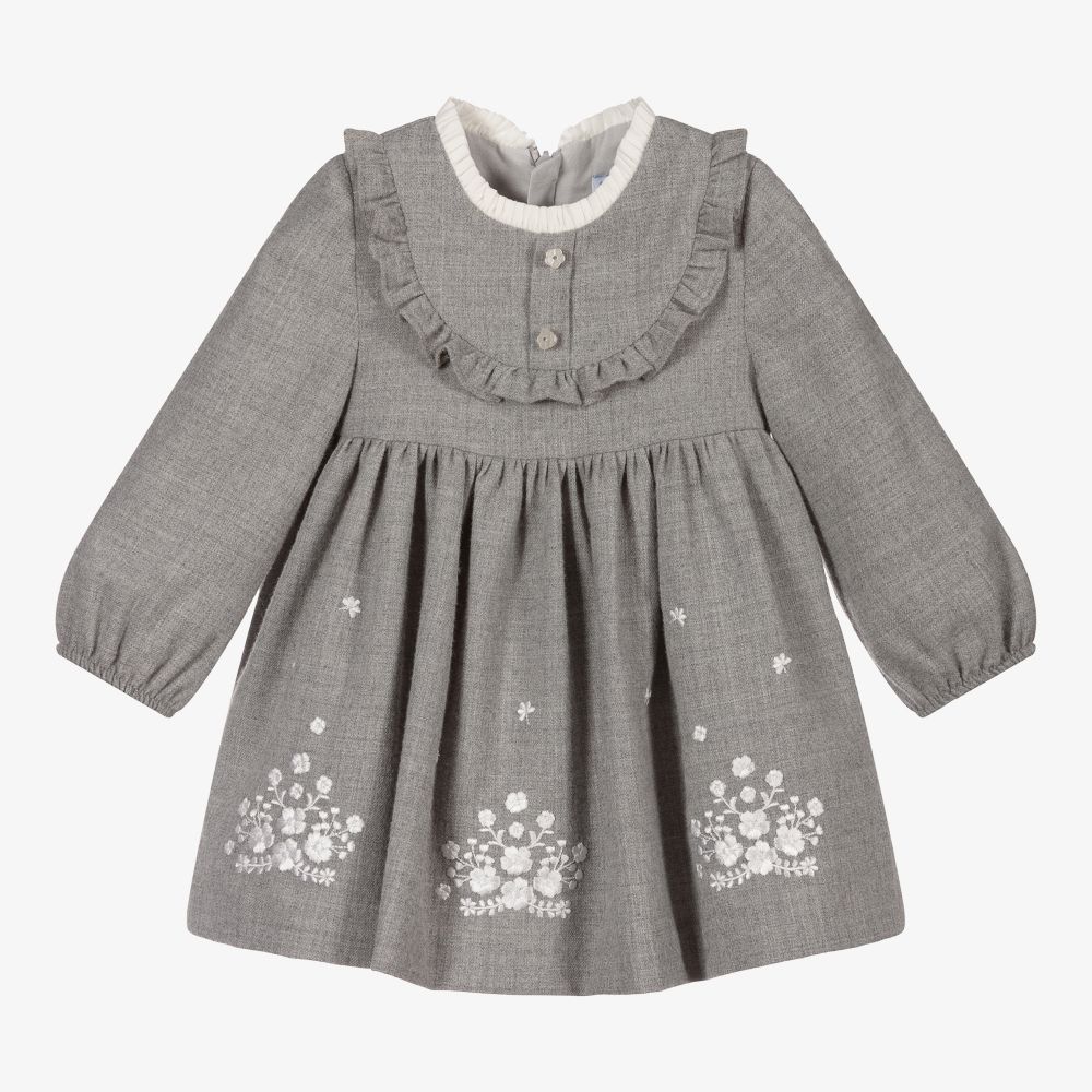 Mayoral - Girls Grey Embroidered Dress | Childrensalon