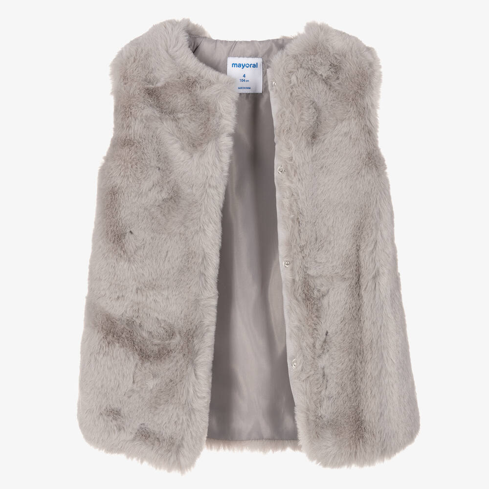 Mayoral-Girls Grey Faux Fur Gilet | Childrensalon Outlet