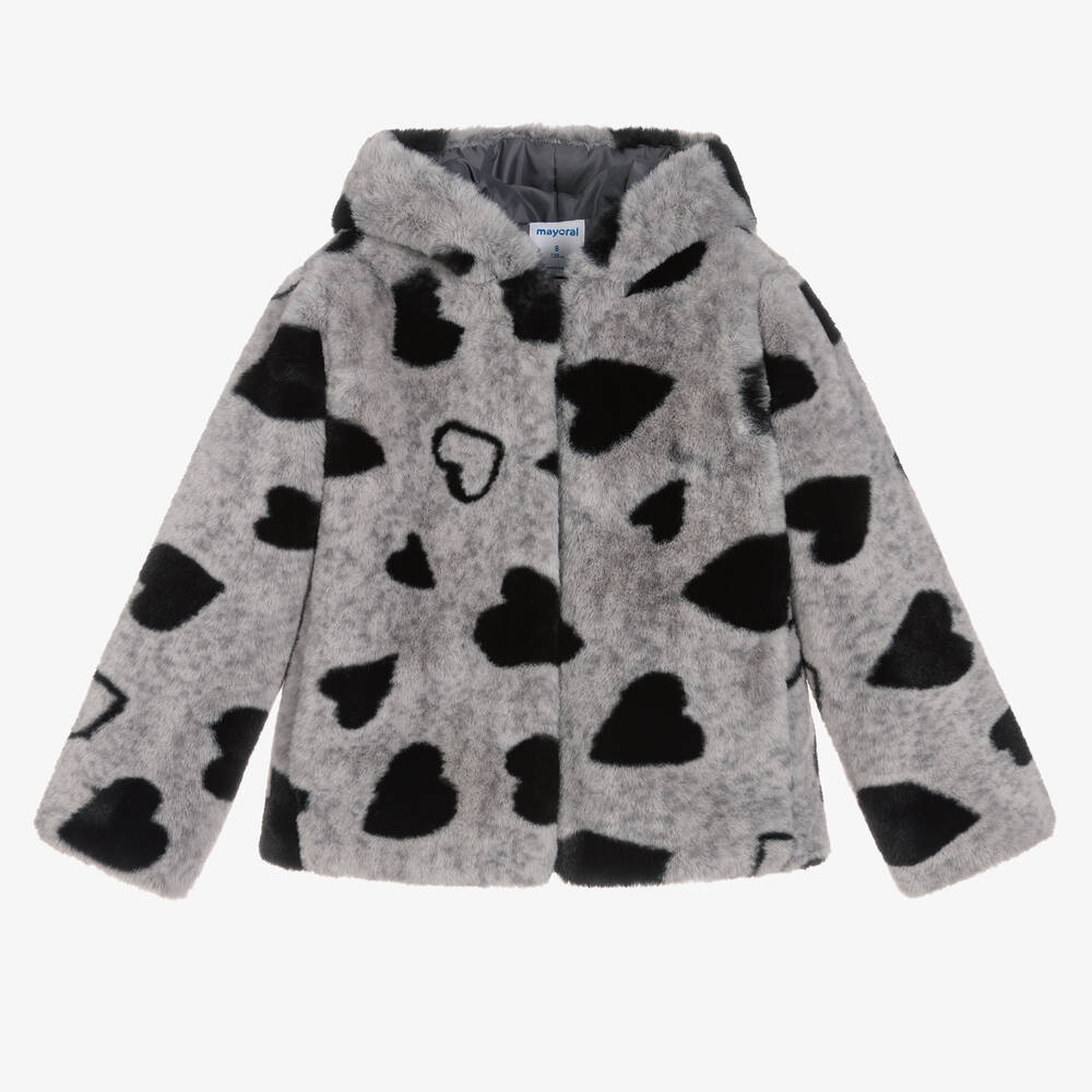 Mayoral - Girls Grey Faux Fur Jacket | Childrensalon