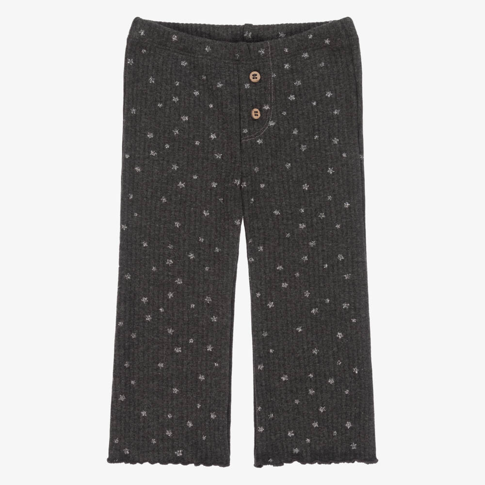Mayoral-Girls Grey Glittery Stars Ribbed Jersey Leggings  | Childrensalon Outlet
