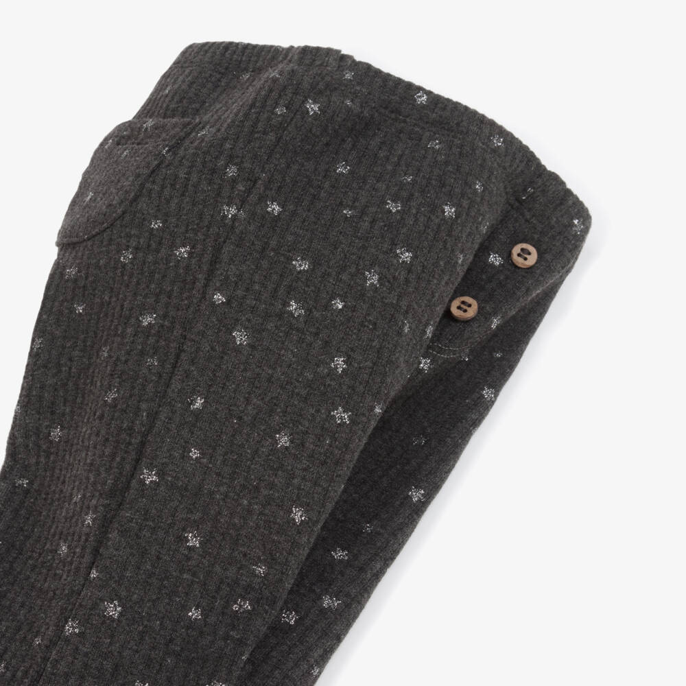 Mayoral-Girls Grey Glittery Stars Ribbed Jersey Leggings | Childrensalon Outlet