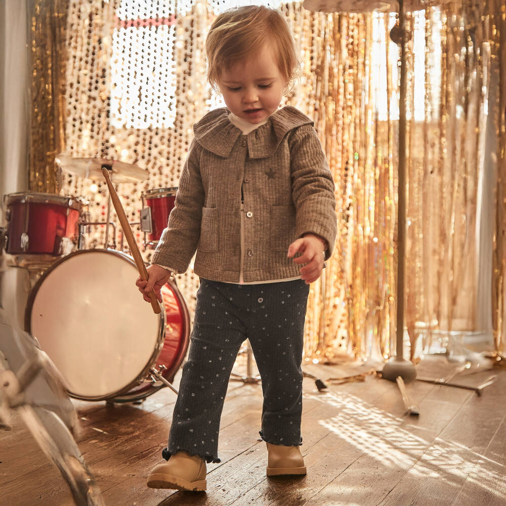 Mayoral-Girls Grey Glittery Stars Ribbed Jersey Leggings | Childrensalon Outlet