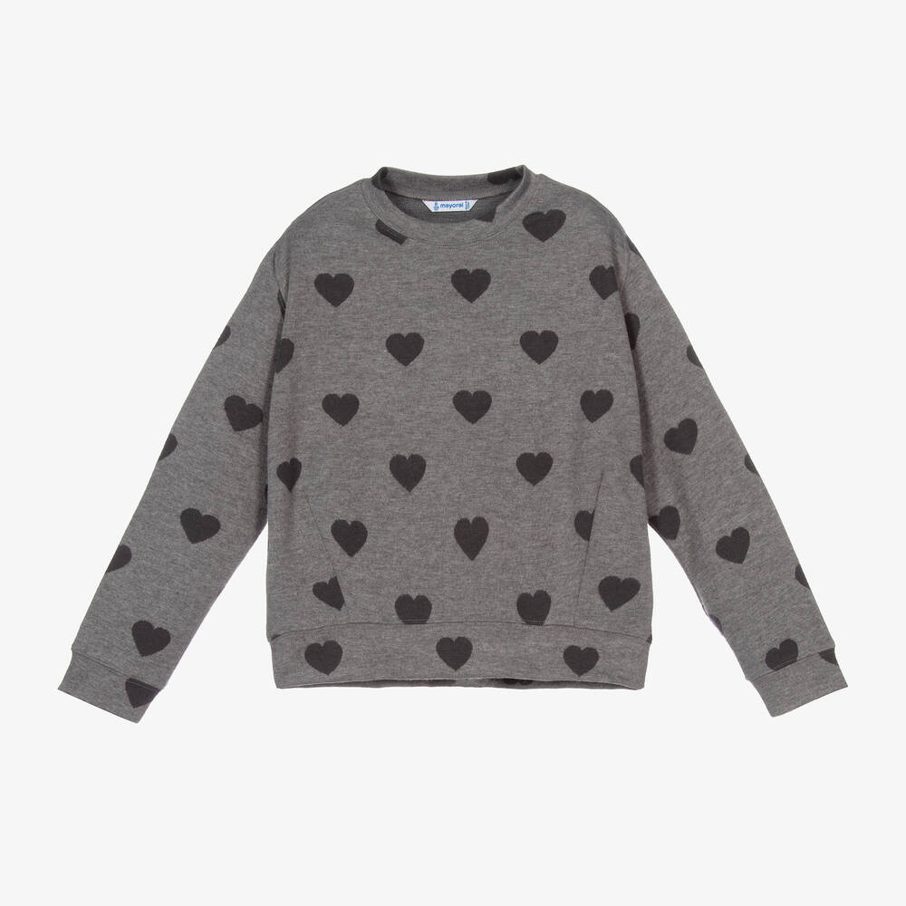 Mayoral - Girls Grey Heart Sweatshirt | Childrensalon