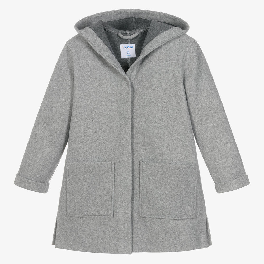 Mayoral - Girls Grey Hooded Coat | Childrensalon