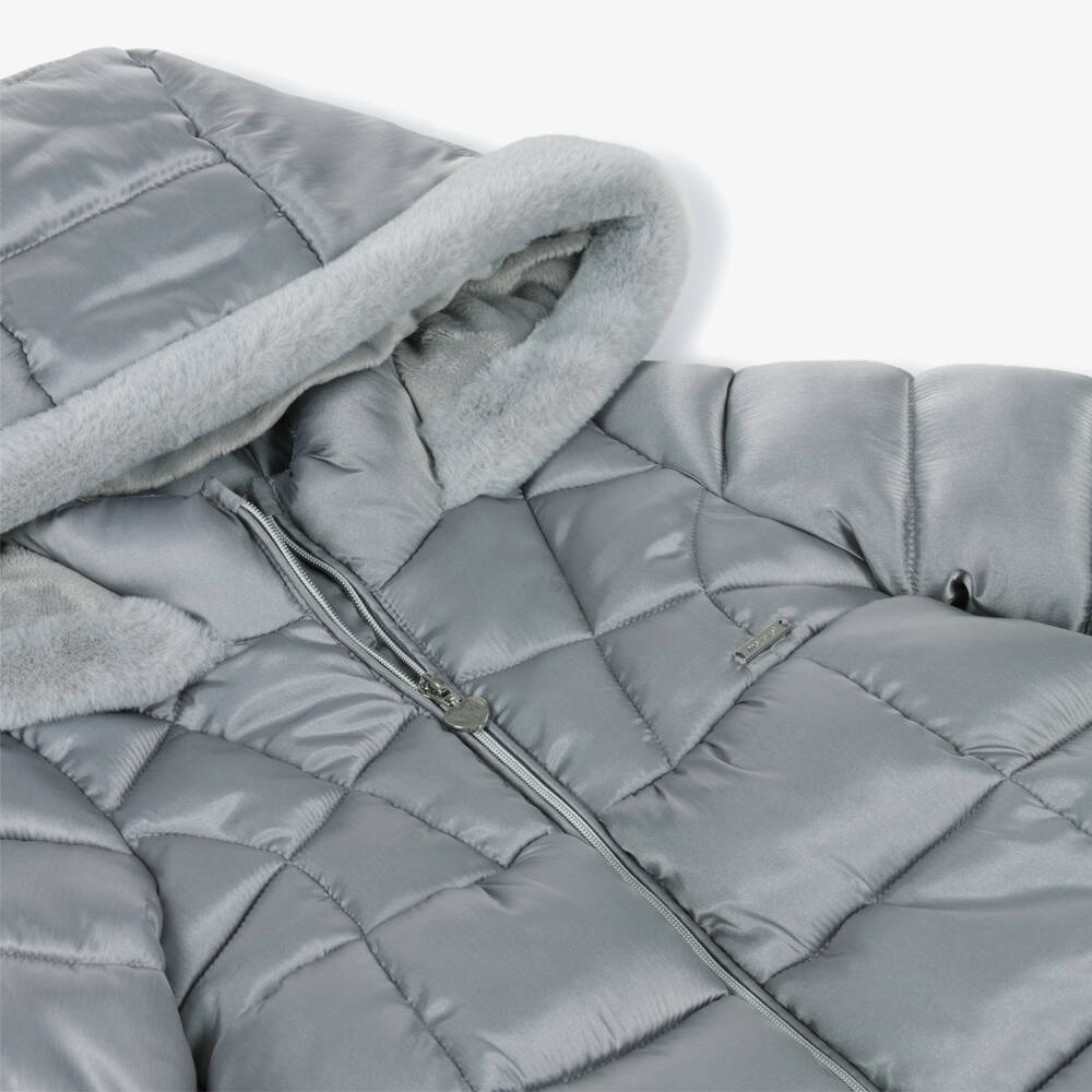 Mayoral-Girls Grey Hooded Puffer Coat | Childrensalon Outlet