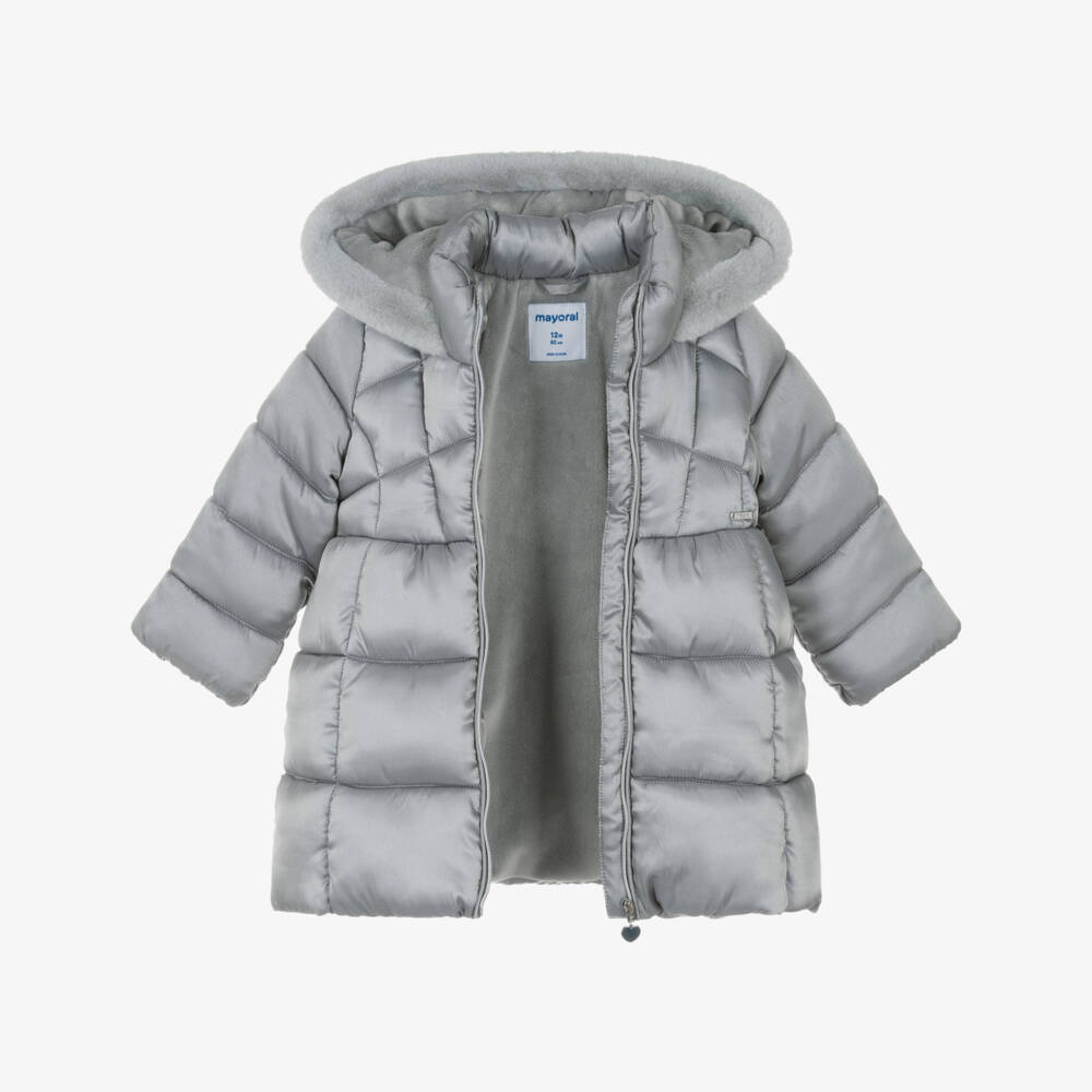 Mayoral-Girls Grey Hooded Puffer Coat | Childrensalon Outlet