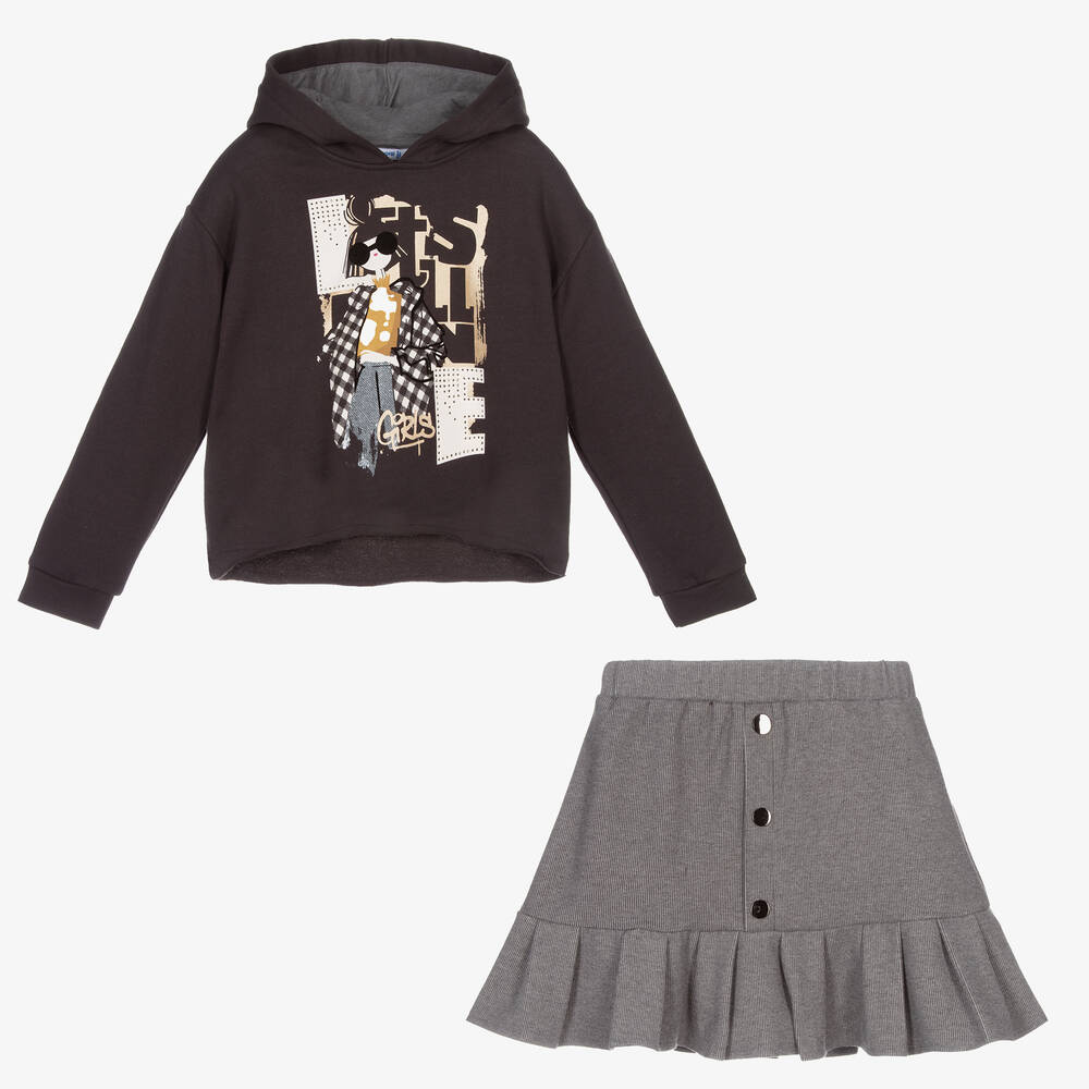 Mayoral-Girls Grey Hoodie & Skirt Set | Childrensalon Outlet