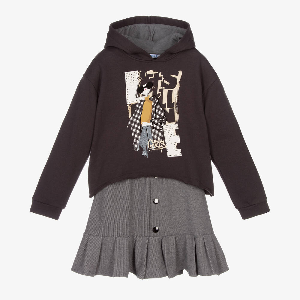 Mayoral - Girls Grey Hoodie & Skirt Set | Childrensalon