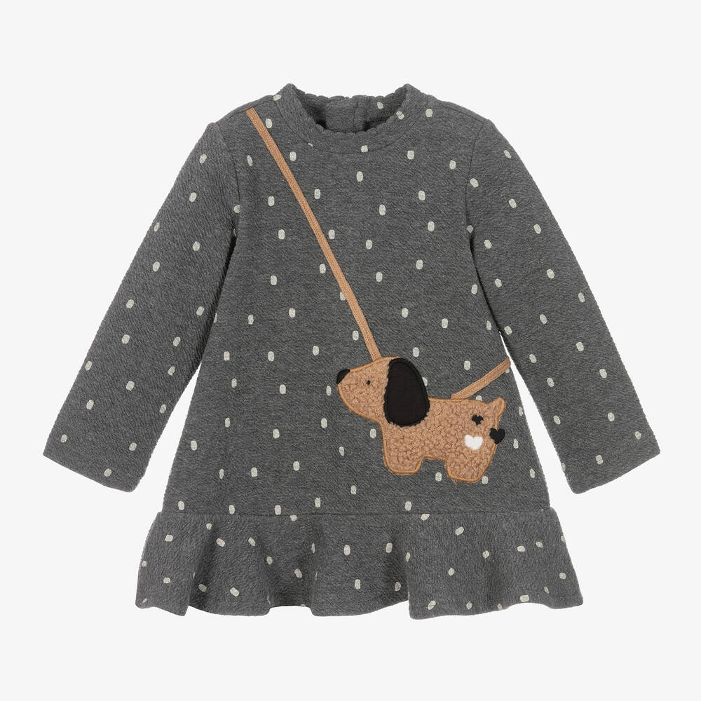 Mayoral-Girls Grey Jersey Puppy Dog Dress | Childrensalon Outlet