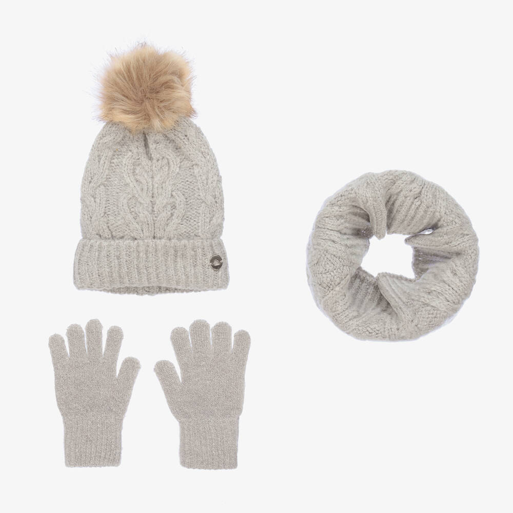 Mayoral - Girls Grey Knit Hat Set | Childrensalon