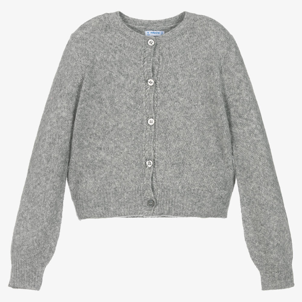 Mayoral - Girls Grey Knitted Cardigan | Childrensalon