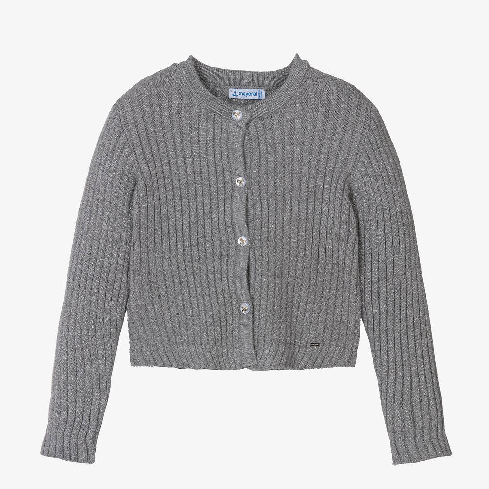 Mayoral Girls Grey Knitted Cardigan Childrensalon Outlet