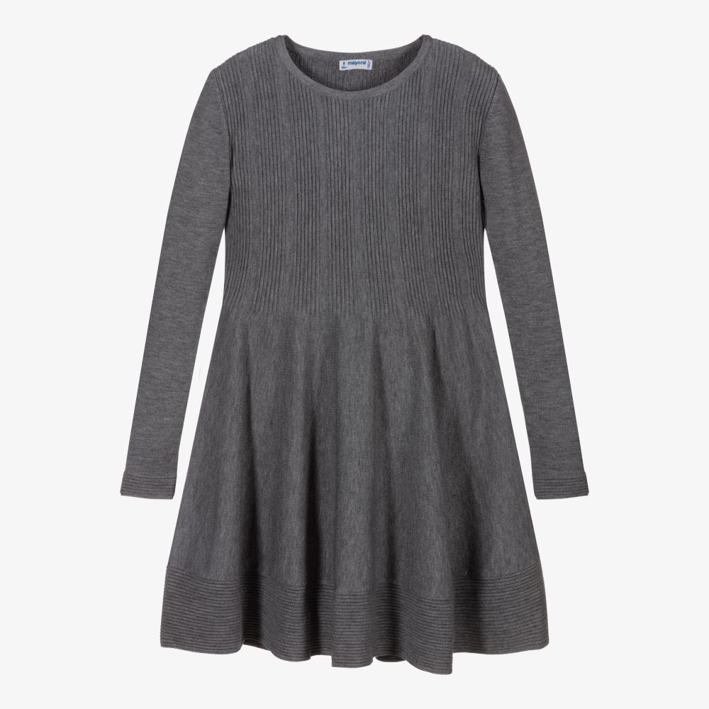 Mayoral - Girls Grey Knitted Dress | Childrensalon
