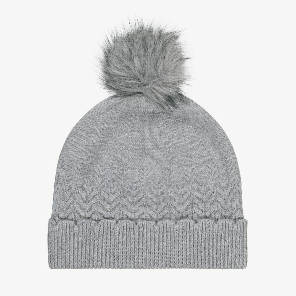 Mayoral-Girls Grey Knitted Pom-Pom Beanie | Childrensalon Outlet