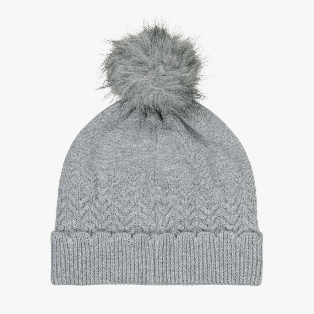 Mayoral-Girls Grey Knitted Pom-Pom Beanie | Childrensalon Outlet