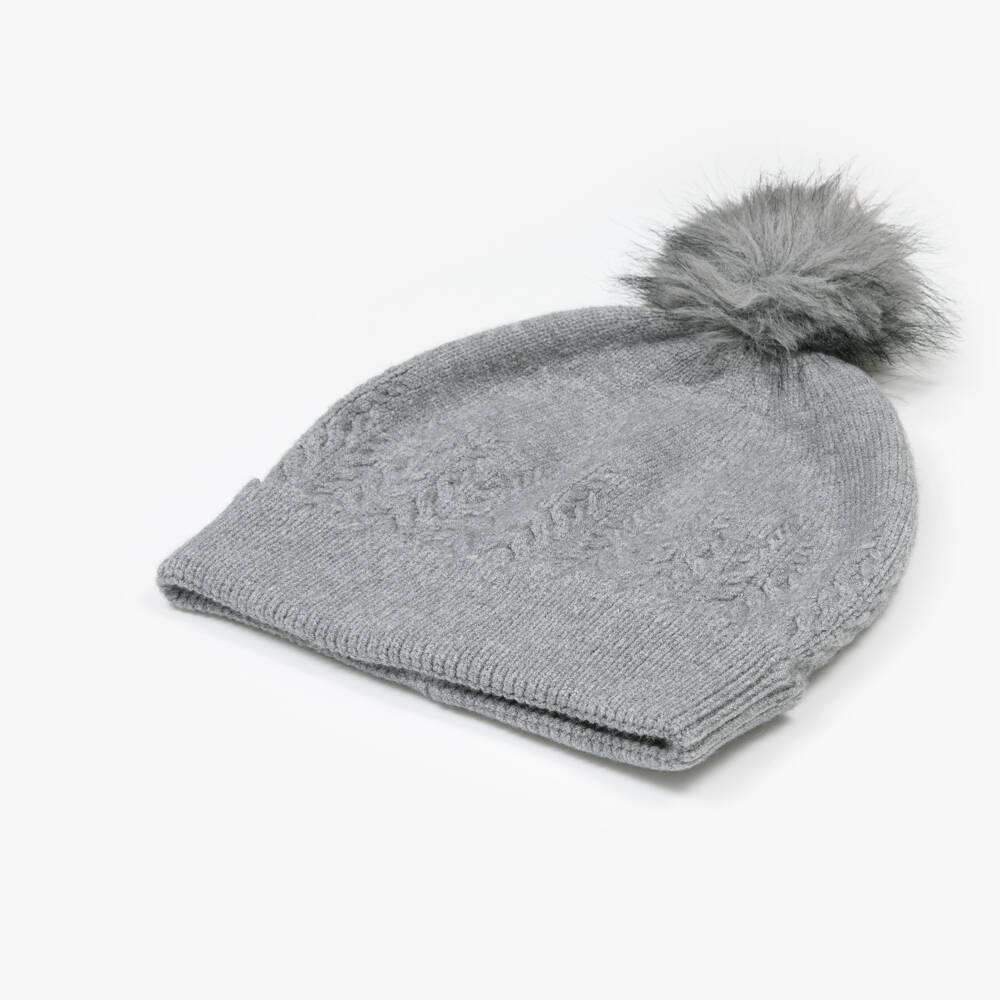 Mayoral-Girls Grey Knitted Pom-Pom Beanie | Childrensalon Outlet