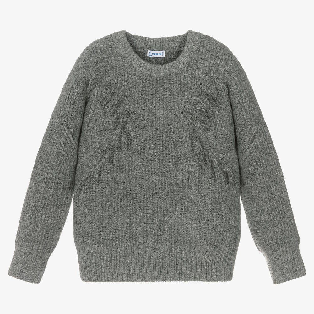 Mayoral - Girls Grey Knitted Sweater | Childrensalon