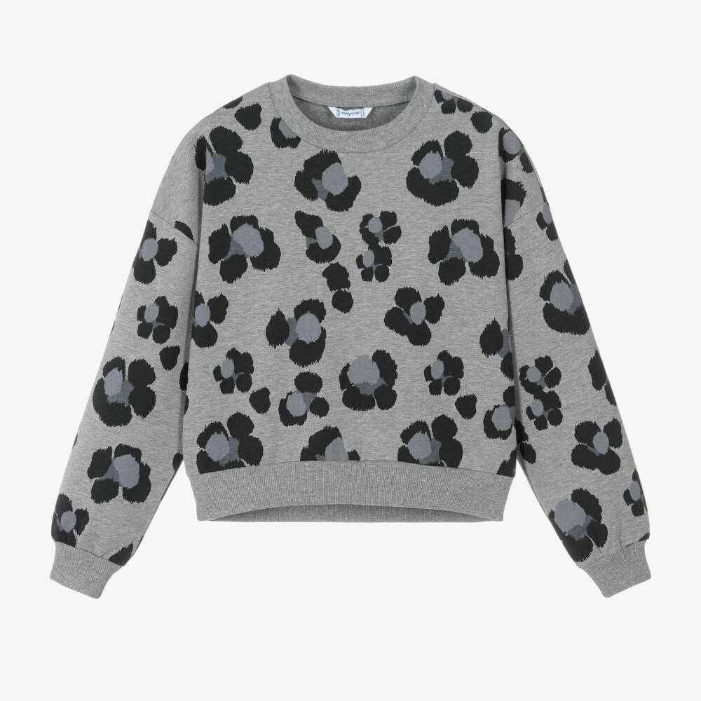 Mayoral-Girls Grey Leopard Pattern Sweatshirt | Childrensalon Outlet