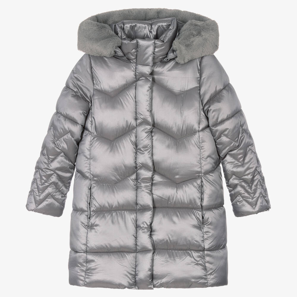 Mayoral - Girls Grey Long Puffer Coat | Childrensalon