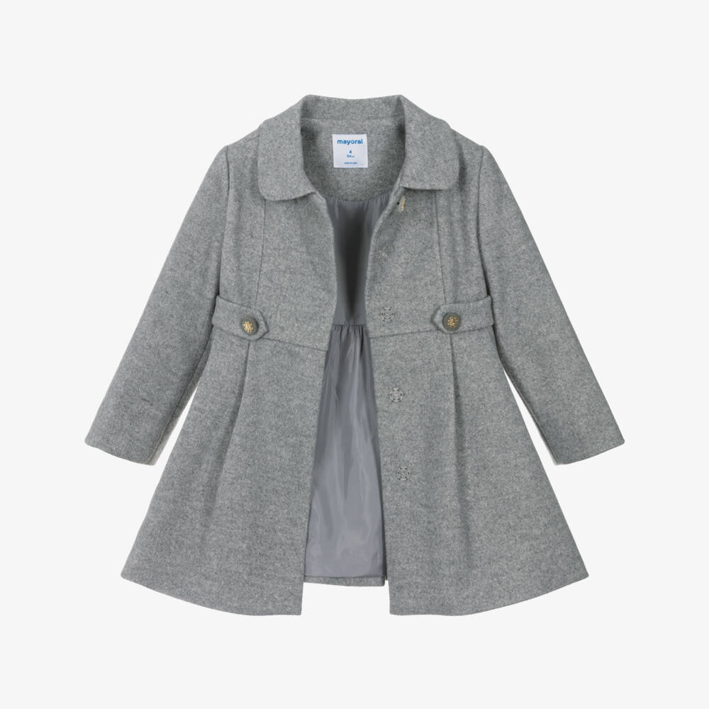 Mayoral-Girls Grey Marl Felted Coat | Childrensalon Outlet
