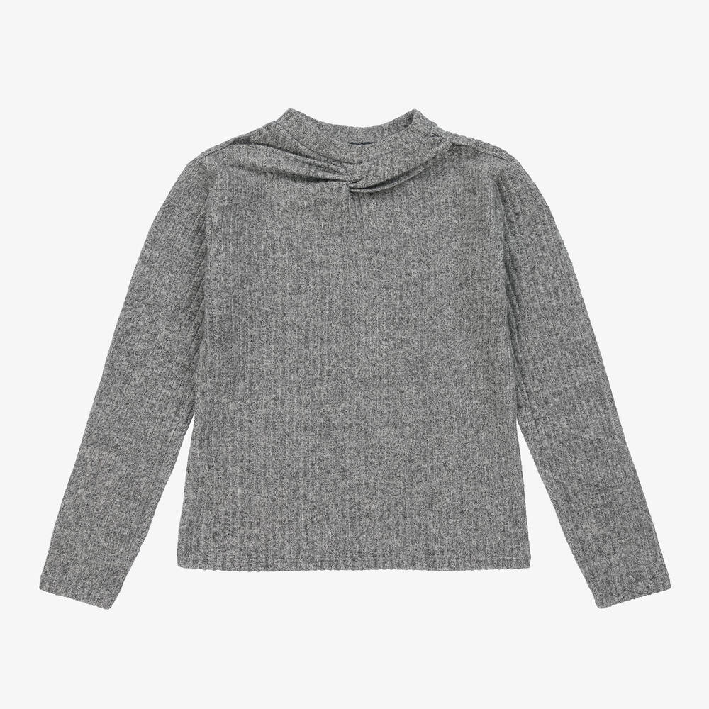 Mayoral - Girls Grey Marl Knitted Cut-Out Top | Childrensalon