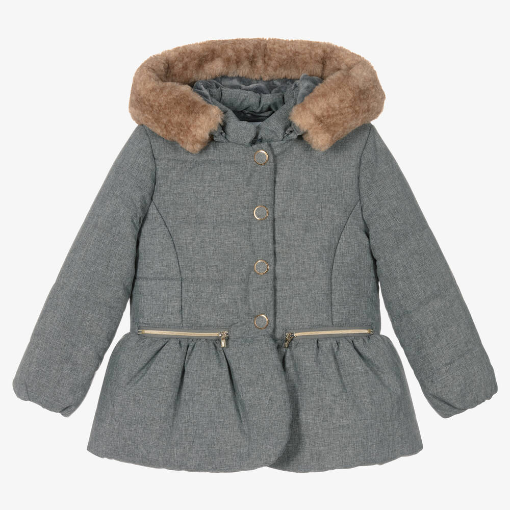 Mayoral - Girls Grey Peplum Puffer Coat | Childrensalon