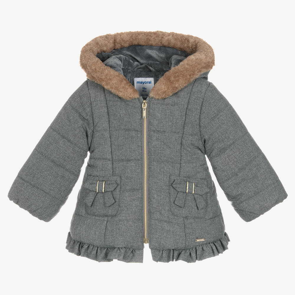 Mayoral - Серое пуховое пальто для девочек | Childrensalon