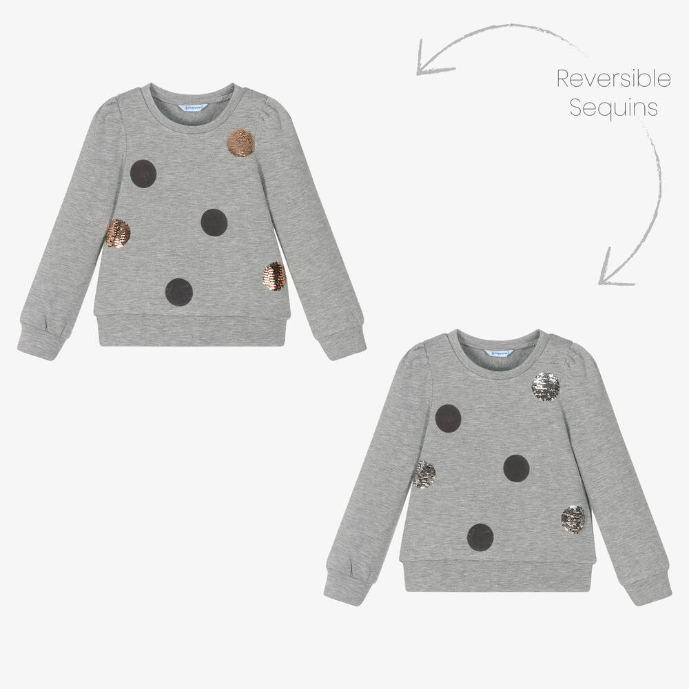 Mayoral - Girls Grey Sequin Sweatshirt | Childrensalon