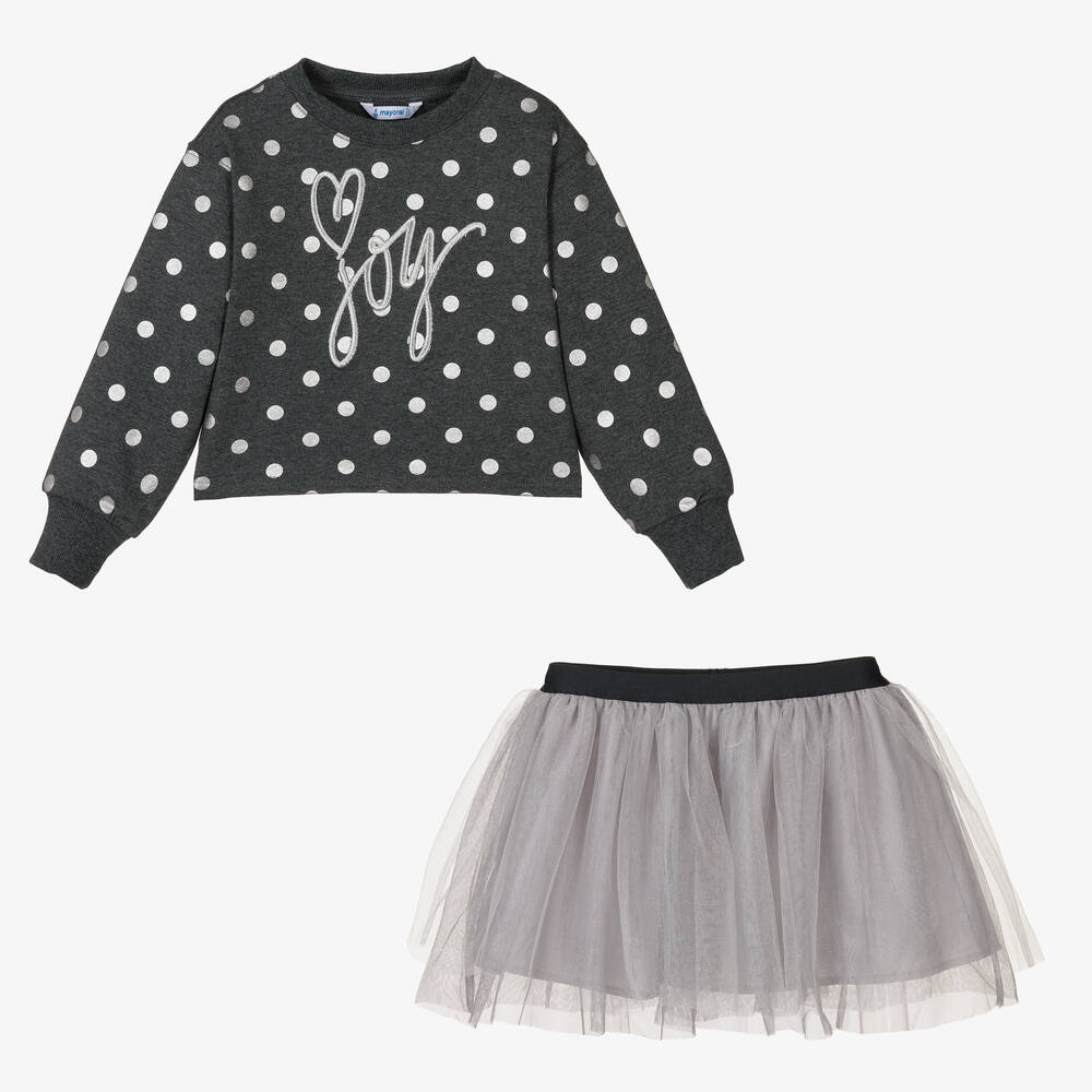 Mayoral-Серый топ и серебристая юбка | Childrensalon Outlet