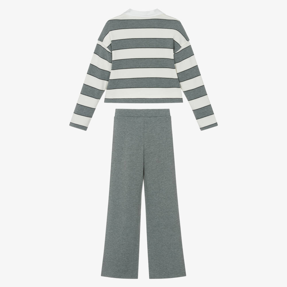 Mayoral-Girls Grey Stripe Jersey Polo Top & Trouser Set | Childrensalon Outlet