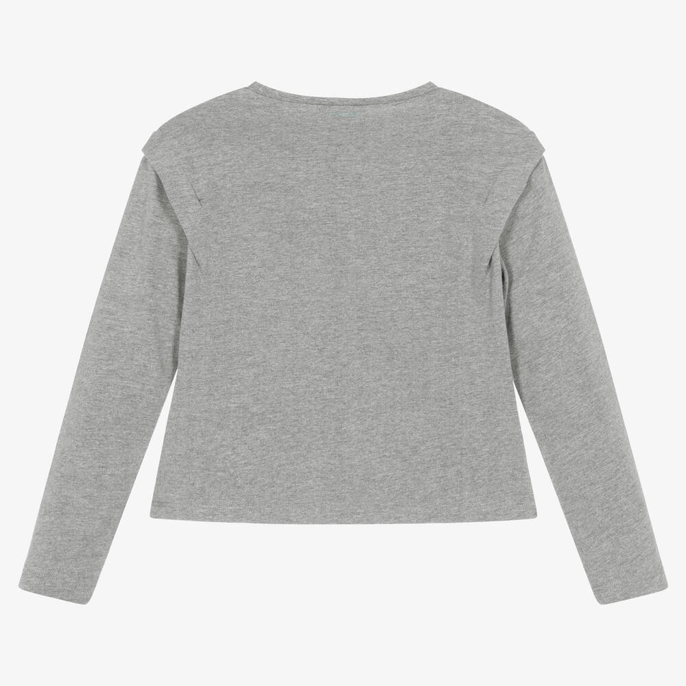 Mayoral-Girls Grey Studded Cotton T-Shirt | Childrensalon Outlet