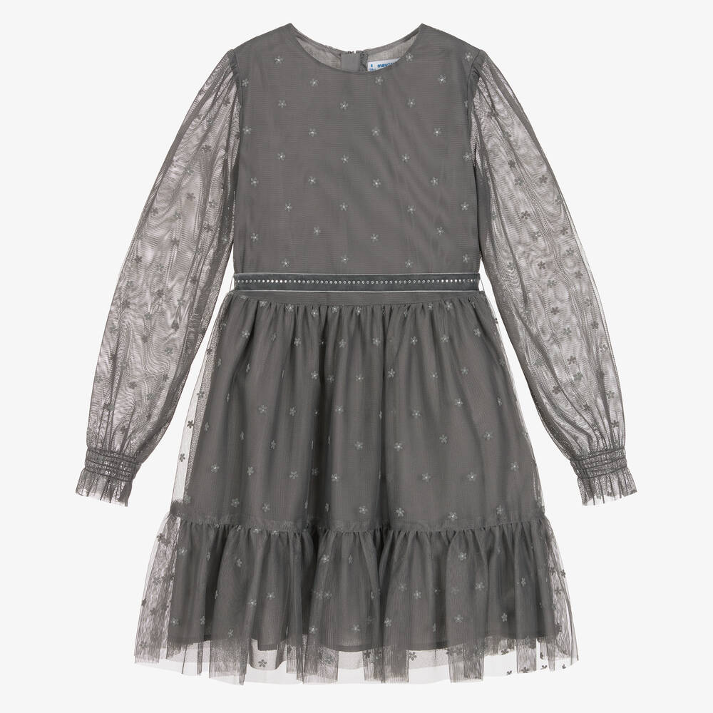 Mayoral - Girls Grey Tulle Dress | Childrensalon