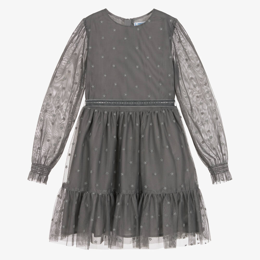 Mayoral - Robe grise en tulle Fille | Childrensalon