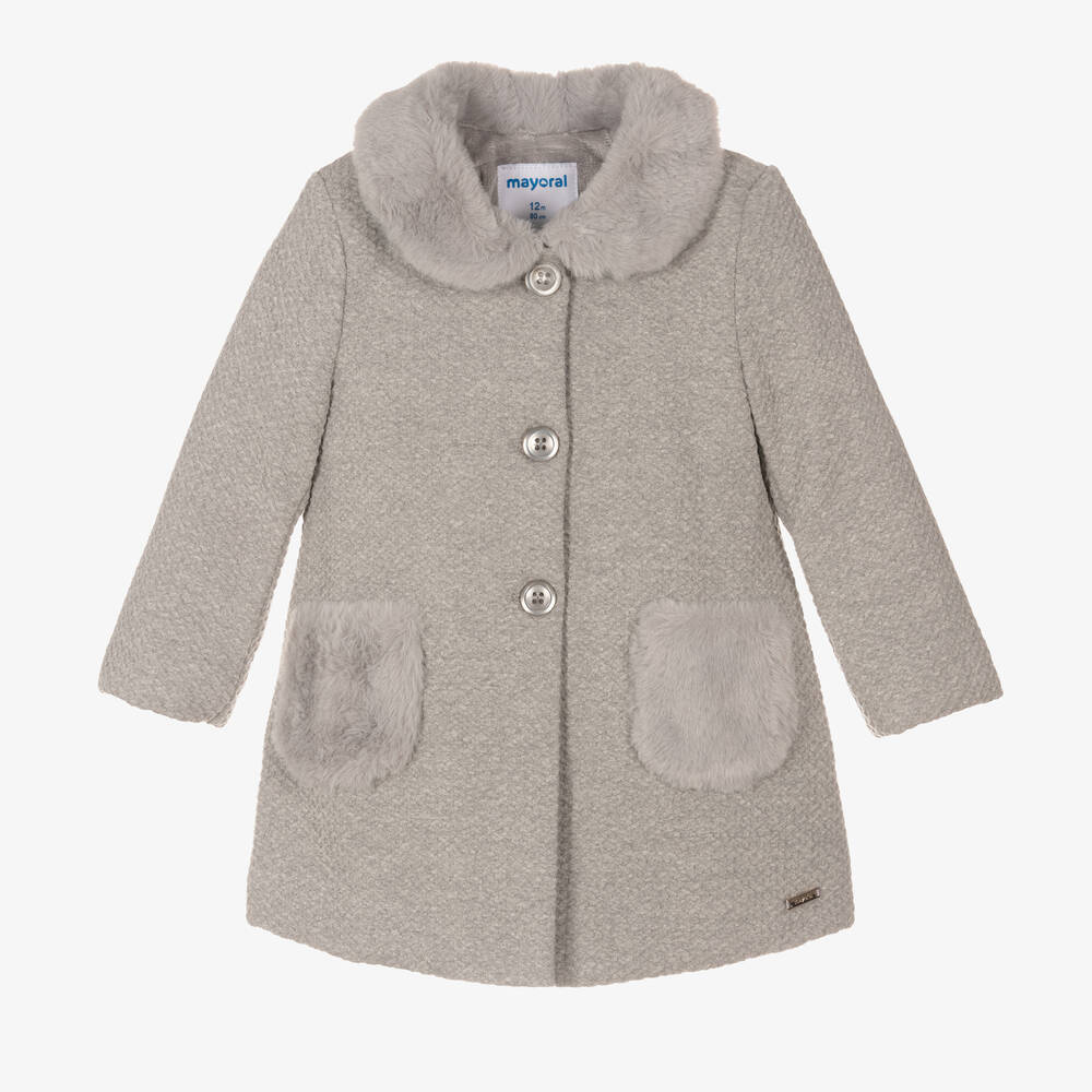 Mayoral - Girls Grey Waffle Coat  | Childrensalon